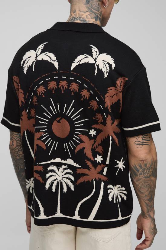 Tall Relaxed Palm Scenic Jacquard Knitted Shirt