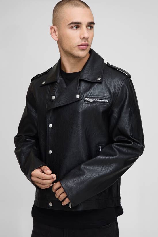 Boxy Fit PU Biker Jacket
