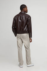 Boxy Fit Zip Detail PU Collared Bomber Jacket