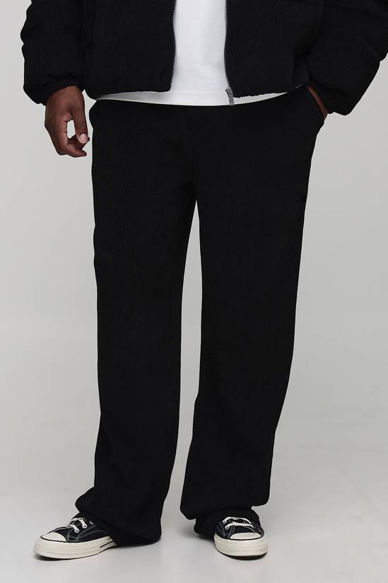 Plus Relaxed Fit Textured Faux Suede Stacked Trousers