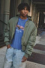 Oversized Boxy Curved Hem Hooded Nylon Bomber Jacket
