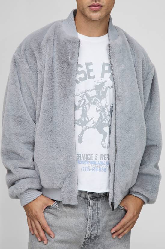 Regular Fit Faux Fur Bomber Jacket