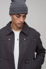 Regular Fit Contrast Collar Twill Worker Jacket