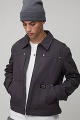 Regular Fit Contrast Collar Twill Worker Jacket