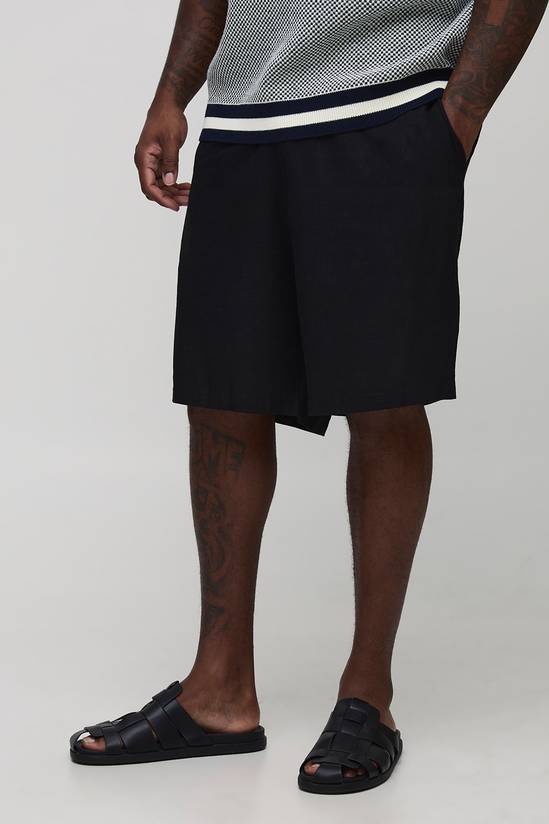 Plus Relaxed Fit Heavyweight Linen Fixed Waist Shorts