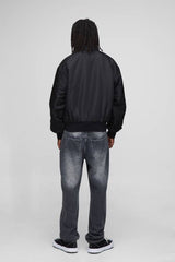 Boxy Fit Satin Look Nylon Collared Bomber Jacket