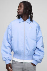 Boxy Fit Satin Look Nylon Collared Bomber Jacket