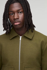 Regular Fit Melton Zip Through Harrington Jacket