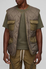 Regular Fit Collarless Quilted Ripstop Colour Block Gilet