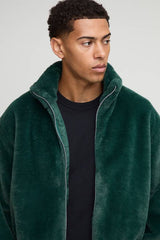 Regular Fit Faux Fur Funnel Neck Bomber Jacket