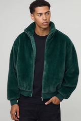Regular Fit Faux Fur Funnel Neck Bomber Jacket