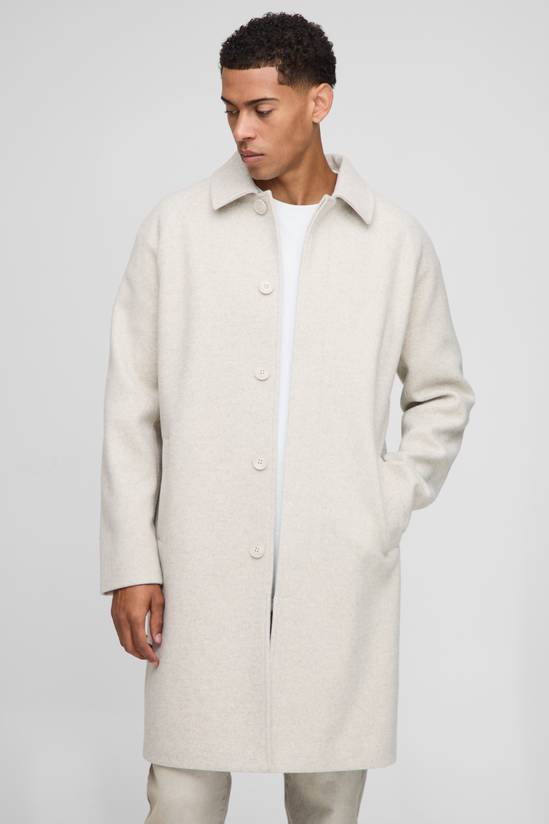 Regular Fit Raglan Single Breasted Melton Car Coat