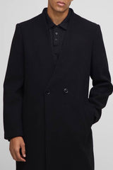 Oversized Longline Double Breasted Collarless Melton Overcoat