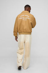 Oversized Fit Twill Printed Fold Collar Bomber Jacket