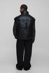 Boxy Fit Curved Hem PU Puffer Gilet