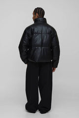 Boxy Fit Curved Hem PU Puffer Jacket