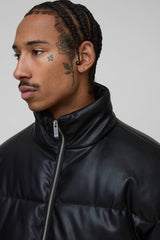 Boxy Fit Curved Hem PU Puffer Jacket
