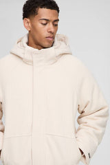 Oversized Mini Knitted Textured Detachable Hooded Puffer Jacket