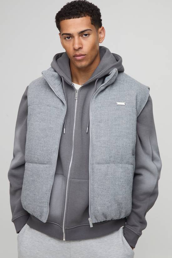 Boxy Fit Mini Knitted Textured Funnel Neck Gilet