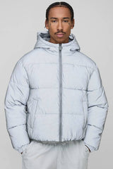 Oversized Boxy Crinkle Reflective Fabric Hooded Puffer Jacket