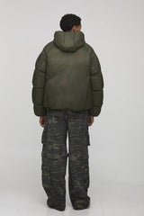 Oversized Fit Ruched Sleeve Panelled Puffer Jacket