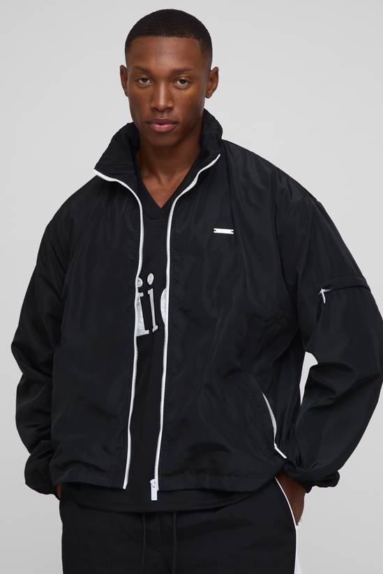 Regular Fit Lightweight Nylon Funnel Neck with Hood Windbreaker Jacket