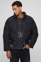 Boxy Funnel Neck Bomber Hem Puffer Jacket