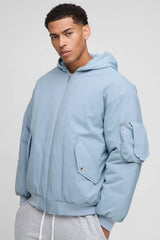 Oversized Fit PU Applique Nylon Hooded Bomber Jacket
