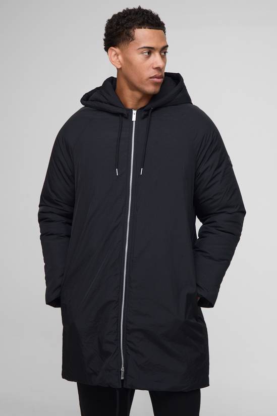 Regular Fit Longline Hooded Funnel Padded Parka Jacket