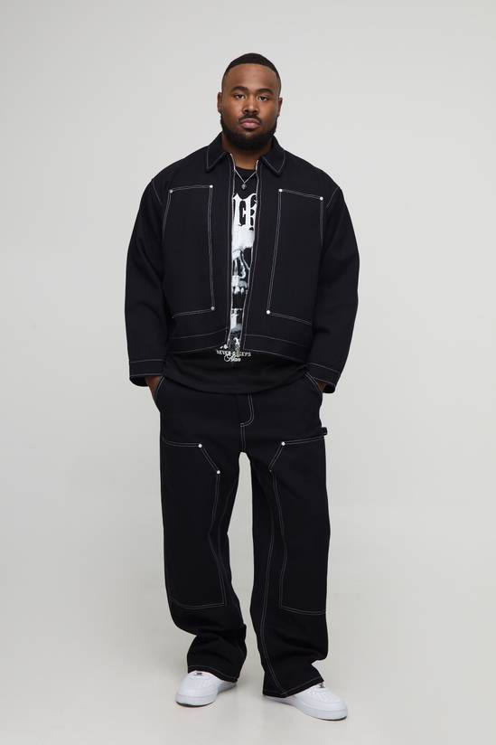 Plus Oversized boxy Canvas Carpenter Panel Worker Jacket