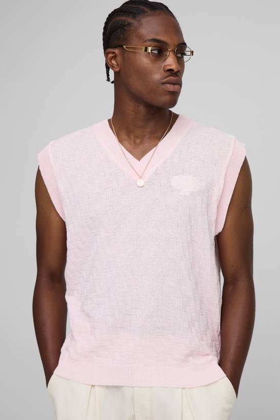 Man Embroidered  Boxy Fit Crosshatch Knitted Vest