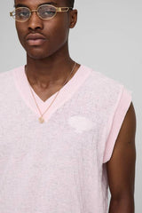 Man Embroidered  Boxy Fit Crosshatch Knitted Vest