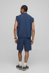 BM Embroidered Regular Fit Crosshatch Knitted Button Up Vest