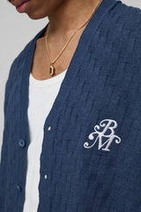 BM Embroidered Regular Fit Crosshatch Knitted Button Up Vest