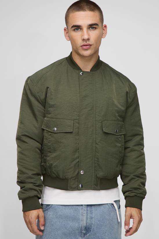 Regular Fit Peached Crinkle Nylon Bomber Jacket