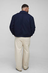 Plus Boxy Fit Knitted Collar Zip Up Wool Look Bomber Jacket
