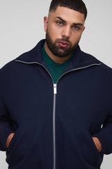 Plus Boxy Fit Knitted Collar Zip Up Wool Look Bomber Jacket