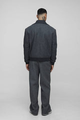 Tall Knitted Collar Zip Up Wool Look Bomber Jacket