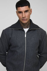 Tall Knitted Collar Zip Up Wool Look Bomber Jacket