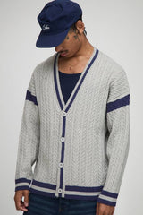 Oversized Drop Shoulder Boucle Cable Knitted Preppy Cardigan