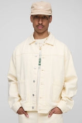 Oversized Boxy Fit Panelled Denim Harrington Jacket