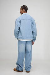 Oversized Boxy Fit Panelled Denim Harrington Jacket