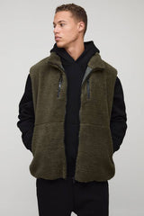 Tall Oversized Borg Zip Through Technical Gilet