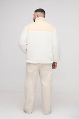 Plus Regular Fit Borg Zip Through Nylon Panel Funnel Neck Jacket