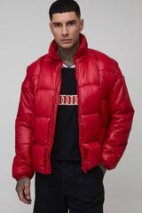 Tall High Shine Weft Oversized Funnel Neck Puffer Jacket
