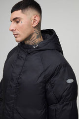 Tall Oversized Fit Ruched Sleeve Panelled Puffer Jacket