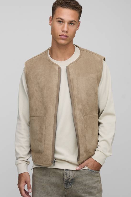 Tall Boxy Oversized Fit Reversible Borg & Suede Gilet