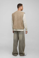 Tall Boxy Oversized Fit Reversible Borg & Suede Gilet