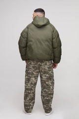 Plus Oversized Fit Ruched Sleeve Panelled Puffer Jacket