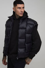 Tall High Shine Weft Oversized Funnel Neck Gilet